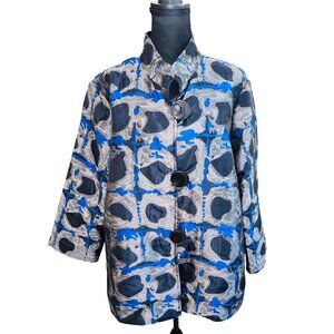 Ali Miles XL Blue Silver Abstract Statement Jacket Office Evening Artsy Blazer